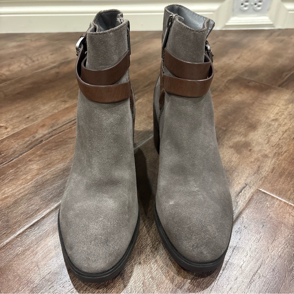 Michael Kors Collection Gray Ankle Boots with Brown Straps